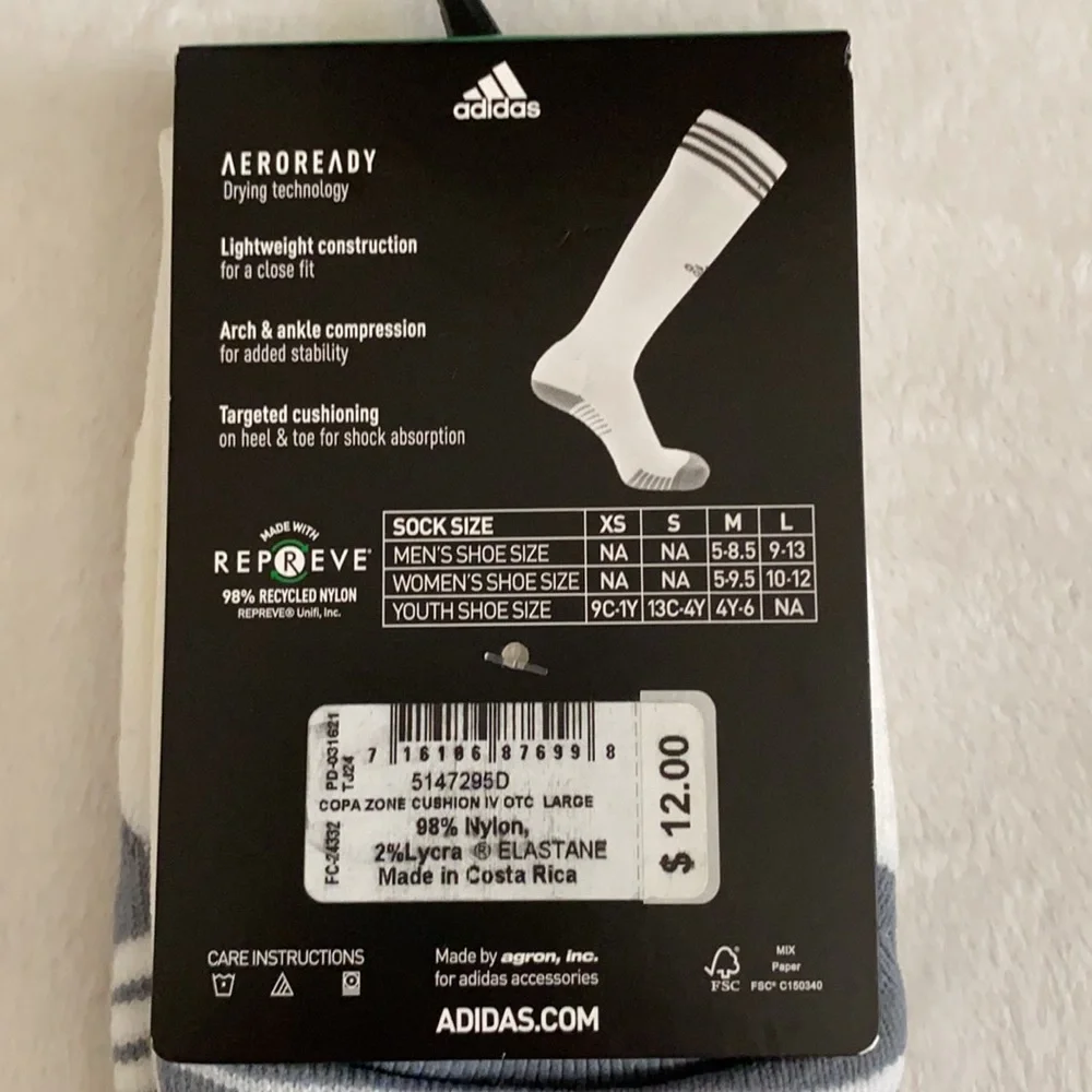 {NWT} Adidas | Copa Zone Cushion IV Over The Calf Soccer Socks White/Blue (L)